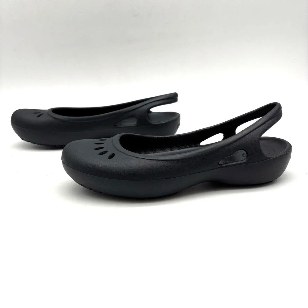 NEW Crocs KADEE Black Slip On Round Toe Slingback Ballet Flats Women's US7 UK5